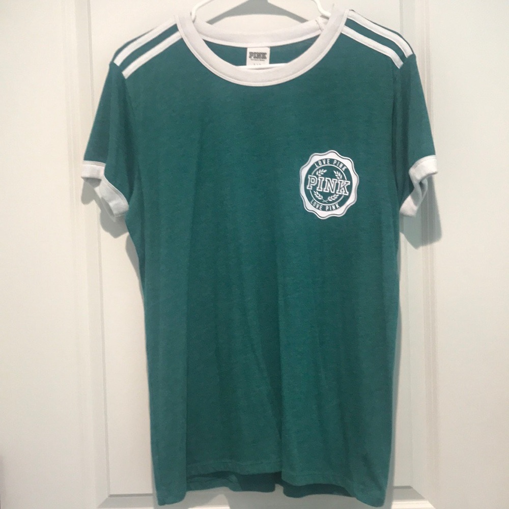VS PINK green ringer tee